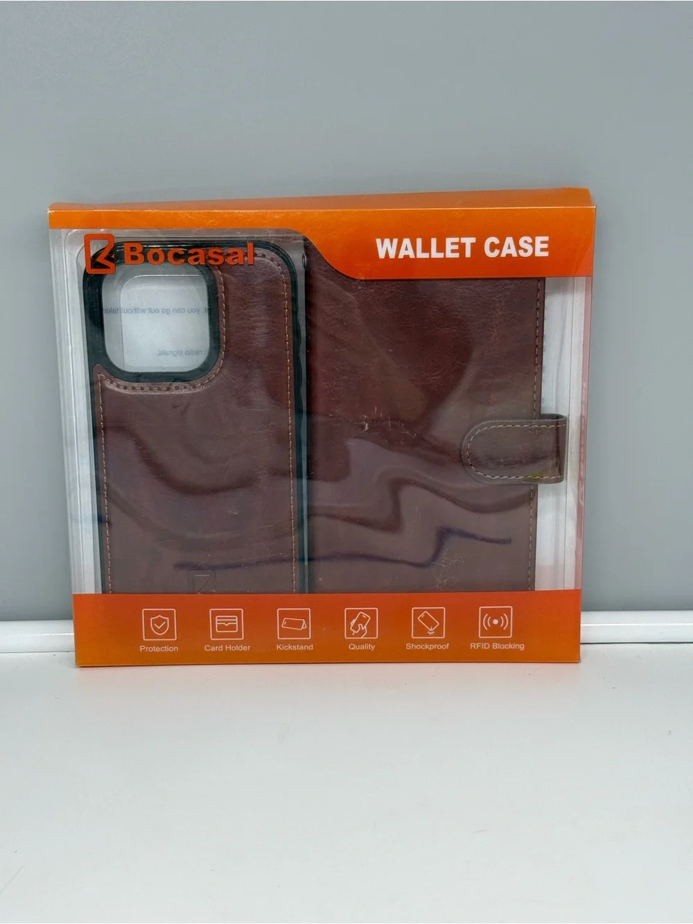 Bocasal wallet case features RFID blocking for IPhone 15 Pro Kickstand NWT